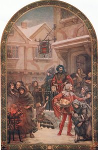 Sir Richard Whittington (1358-1423) die liefdadigheid uitdeelt, illustratie uit 