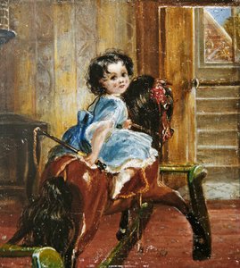 Flora Emma Sarah Ward op een hobbelpaard door Henrietta Mary Ward