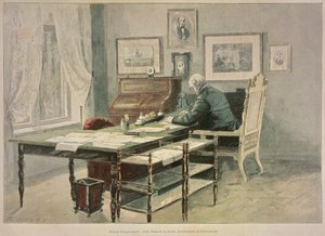 Prins Bismarck in zijn studeerkamer in Friedrichsruh door Henriette Deppermann