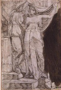 Twee Vrouwelijke Figuren Staand op Trappen, Rome, Mei 1787