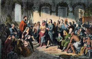 Het huwelijk van Pocahontas en John Rolfe in Jamestown in 1614