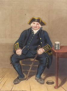 Portret van Greenwich-pensioengerechtigde, zittend met kleipijp en bierpul