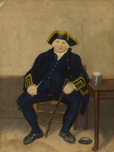 Portret van Greenwich-pensioengerechtigde, zittend met kleipijp en bierpul