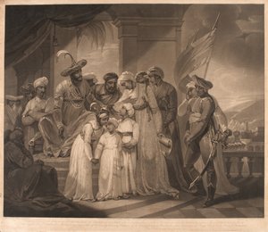 Tippoo Sultaun levert zijn twee zonen aan Gullumalli de Vakeel door Henry (after) Singleton