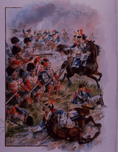 Hooglandsoldaten vormen een vierkant tegen Franse cavalerie bij Quatres Bras