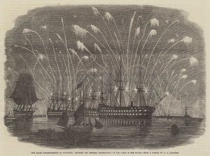 De Vredesherdenking in Plymouth, Vuurwerk en Algemene Verlichting van de Vloot in de Sound door Henry A. Luscombe