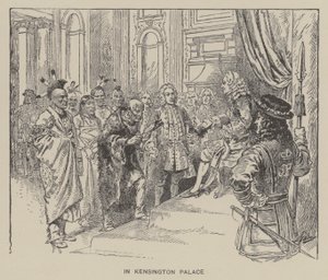 Ontvangst van Creek-indianen door koning George II in Kensington Palace door Henry Alexander (after) Ogden