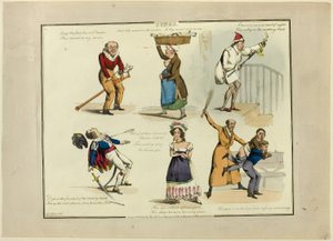 Plaat van illustraties tot populaire liedjes door Henry Alken