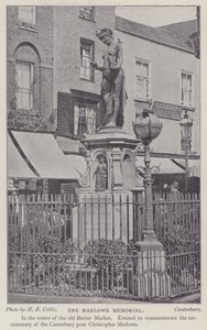 Monument voor de toneelschrijver en dichter Christopher Marlowe, Buttermarket, Canterbury, Kent door Henry Beauchamp Collis