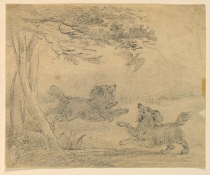 Studie van Twee Spaniëls in een Park door Henry Bernard Chalon