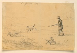 Studie van een heer met drie honden, jacht door Henry Bernard Chalon