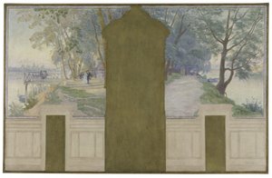 Schets voor de trouwzaal van het stadhuis van Asnières: Landschappen. De Seine met de Saint-Ouen en Courbevoie bruggen, circa 1900