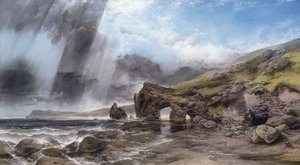 Een rotsachtige kustlijn bij Padstow, Cornwall door Henry Bright