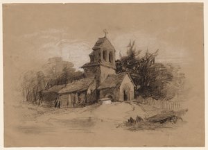 Kerk in een landschap, 1800s door Henry Bright