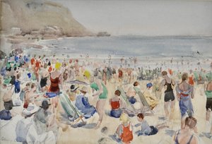 Op het strand, c.1920-30 door Henry Charles Brewer