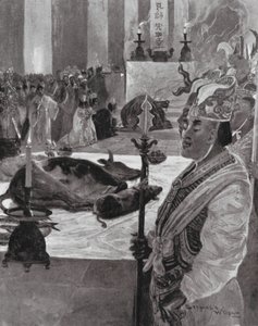 Een offer in een Confuciaanse tempel door Henry Charles Seppings Wright