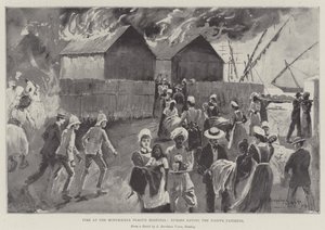 Brand in het Modykhana Pestziekenhuis, Verpleegsters redden de Inheemse Patiënten door Henry Charles Seppings Wright