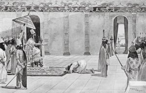 Nabonidus geeft instructies aan Belshazzar door Henry Charles Seppings Wright