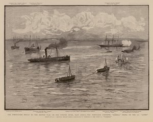 Portugese korvet Tamega vuurt op de SS Agnes, Pungwe Rivier, Oost-Afrika door Henry Charles Seppings Wright