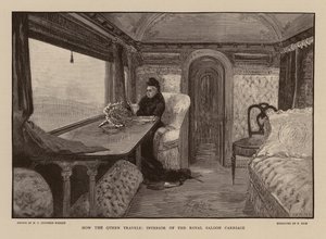 Koningin Victoria in de koninklijke salonwagon (gravure) door Henry Charles Seppings Wright