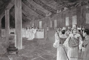 Een tablet verwijderen uit een Confuciaanse tempel door Henry Charles Seppings Wright