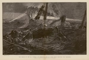 Redding van drenkelingen tijdens het wrak van SS Utopia, Gibraltar (gravure) door Henry Charles Seppings Wright