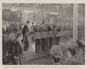 De Hertog van Connaught legt de Eerste Steen van de Nieuwe Scholen van de Koninklijke Vrijmetselaarsinstelling voor Jongens in Bushey op 12 mei