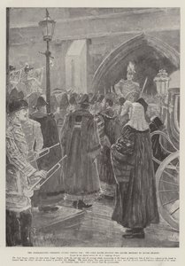 De proclamatieceremonie binnen Temple Bar, de burgemeester leest de brief voorgebracht door Rouge Dragon door Henry Charles Seppings Wright