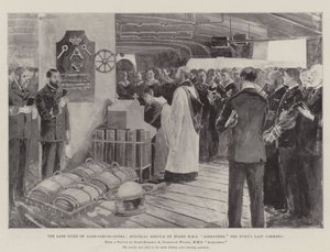 De overleden hertog van Saksen-Coburg-Gotha, herdenkingsdienst aan boord van HMS Alexandra, het laatste commando van de hertog door Henry Charles Seppings Wright