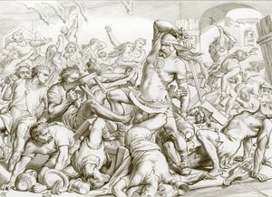 Hoe Hereward Bourne verloste van Fransen (gravure) door Henry Courtney (after) Selous