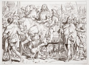 Hoe Hereward de gewijde vesting van St. Bertin binnengaat, illustratie uit Hereward the Great door Charles Kingsley, uitgegeven 1870, gegraveerd door C.G. Lewis door Henry Courtney Selous