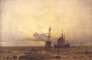Kustscène, Avond door Henry Dawson