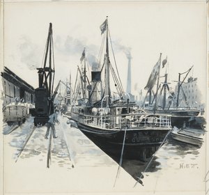 Laden in Pomona Dock door Henry Edward Tidmarsh