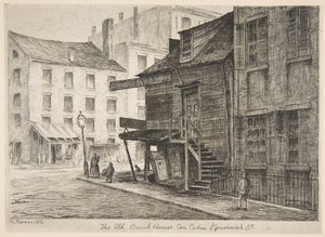 Het Oude Strandhuis, Hoek van Cedar en Greenwich Streets uit Scènes van Oud New York