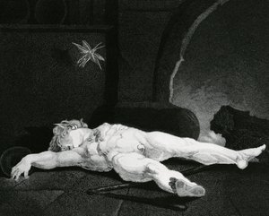 Puck die slapend ligt voor de landelijke haard, gegraveerd door Moses Haughton Jr. door Johann Heinrich Füssli