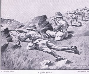 Een rustige rook, uit Na Pretoria: De Guerilla Oorlog uitgegeven door Harmsworth Bros Limited door Henry Inglis Jodrel Sheldon Williams