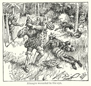 Almagro gewond in het oog (litho)