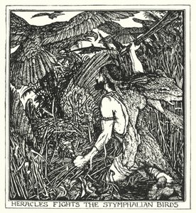 Heracles vecht tegen de Stymphalische vogels (litho) door Henry Justice Ford