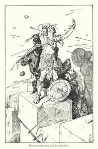Montezuma aangevallen door raketten (gravure) door Henry Justice Ford