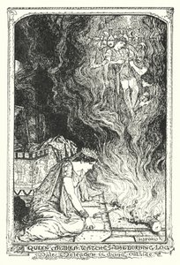 Koningin Althea kijkt naar het brandende hout terwijl Meleager buiten sterft (litho) door Henry Justice Ford
