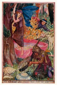 De heks haalt Pulga uit de boom (kleur litho) door Henry Justice Ford