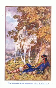 De man op het witte paard komt St. Cuthbert genezen