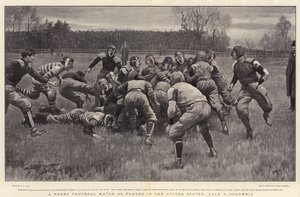 Een rugbywedstrijd zoals gespeeld in de Verenigde Staten, Yale v Columbia