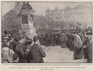 Een eerbetoon aan Chinese Gordon, Li Hung Chang legt een krans op het standbeeld op Trafalgar Square door Henry Marriott Paget