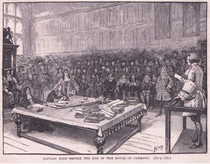 Kapitein Kidd voor de bar van het Lagerhuis AD 1701