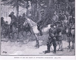 Ontmoeting van Lee en Grant in Appomatox Court House 1865 AD