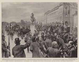 De Franse presidentsverkiezingen, M Loubet verlaat Versailles na te zijn gekozen tot president