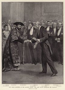 De premier in het Mansion House, de burgemeester ontvangt Mr. Balfour