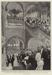 De ontvangst van de ministers van Zijne Majesteit in de Constitutionele Club, de aankomst van Lord Salisbury