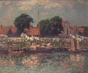 Aan de oever van een rivier in Nederland door Henry Moret